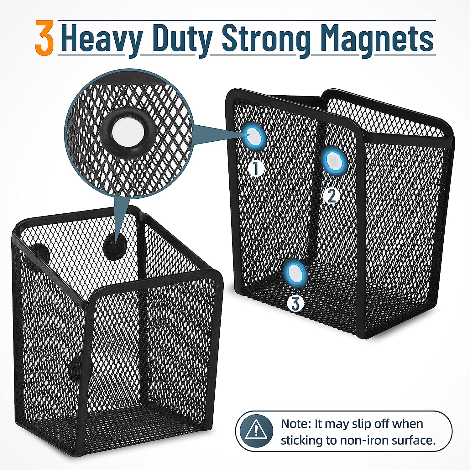 DALTACK Magnetic Pencil Holder Magnetic Shelf for the Whiteboard 3-Grid Mesh Magnetic Pen Holder for Refrigerator Magnetic Organizer Locker Accessories Organizer for Home, School and Office, Black - Image 2